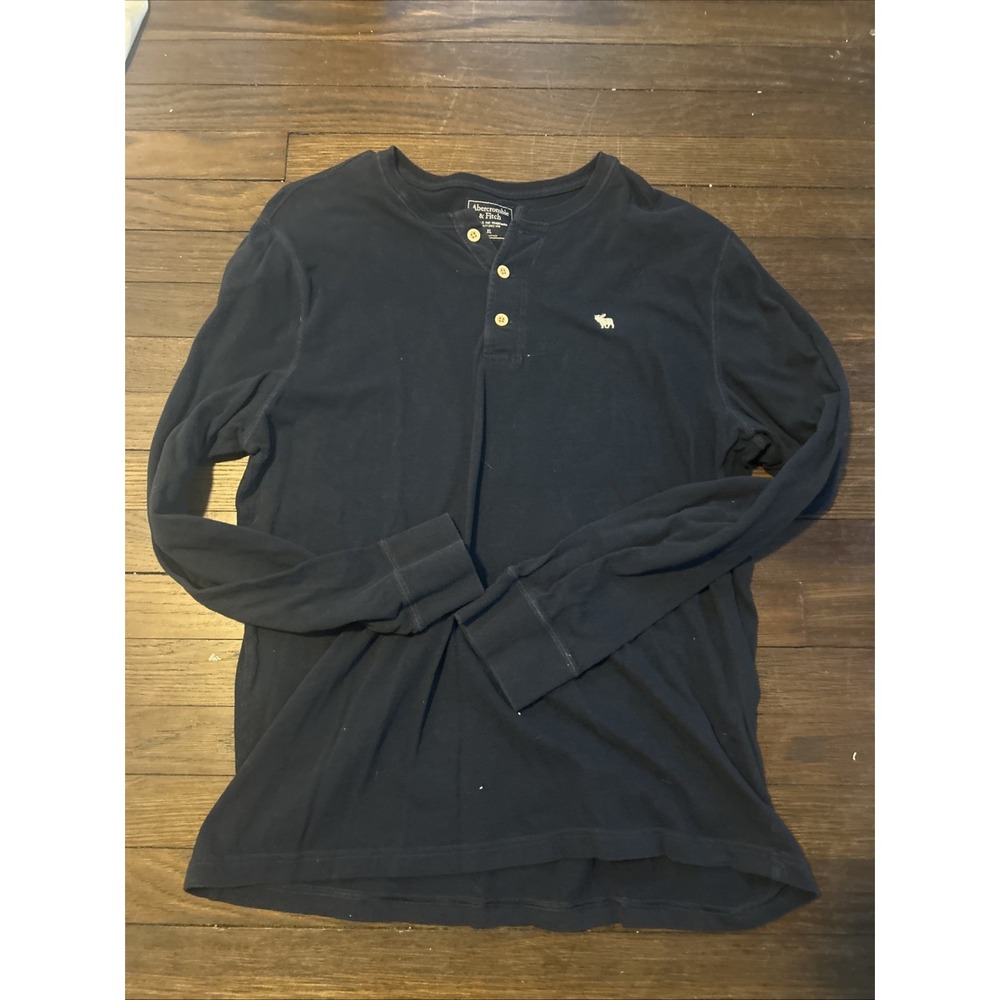 Abercrombie & Fitch Men's Long Sleeve Henley Navy Blue Fit XL  Moose Logo Y2K